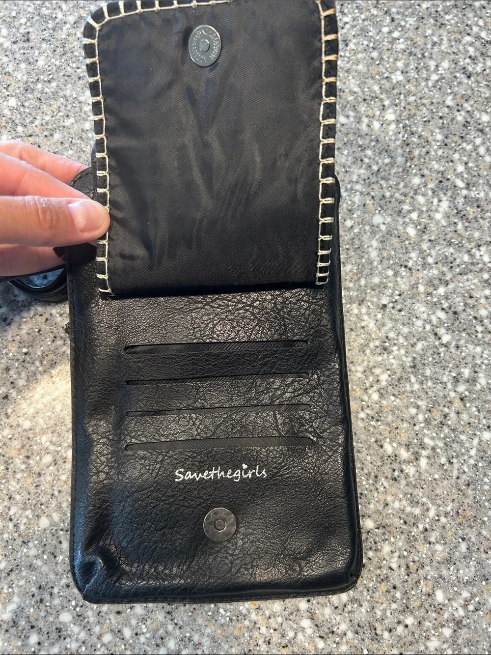 Slim Black Leather Crossbody Phone Pouch with Braided Tassel Strap